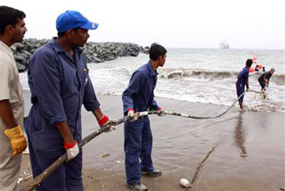 A submarine cable arriving in the land of Bangladesh.