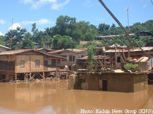 Flood in Seng Tawng, Hpakant Jade Land, Kachin Statem, northern Burma.