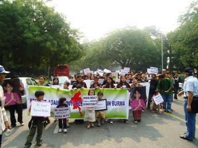 Burmese people protest Burma Election on Nov.6-7,2010 in Jantar Mantar Park, New Delhi India. Photo by Kachin News Group