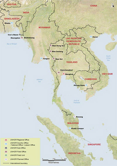 Regional map of UNHCR refugee camps in Bangladesh at Nayapar and Kutupalong