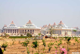 Thousands of construction workers continue to put the final touches on the new People’s Parliament buildings in Naypyidaw, scheduled to open Jan. 31.