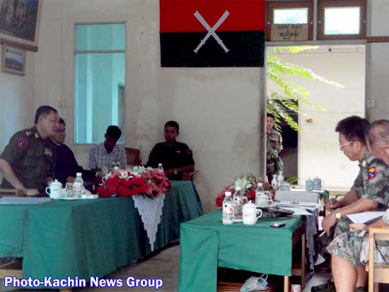 Burmese delegates led by Col. Than Aung (left) met the KIO legates led by Brig-Gen Gun Maw at Lajayang KIO Liaison Office on August 2 and 3.