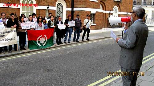 MR.Nurul Islam, President, ARNO, is giving speech at the Demonstration in London," The Rohingya Global day for Action"