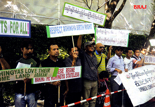 Rohingya and its well-wisher holding placards in front of Burmese Embassy in Tokyo at “The Rohingya Global Day of Action” Demonstration in Japan 