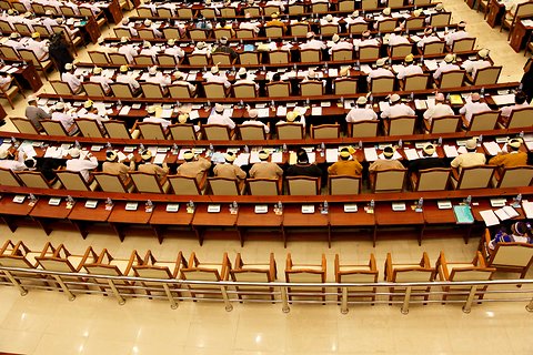 Empty-seats-in-Myanmar-Parliament-on-Monday