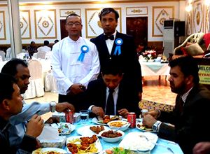 Burmese envoy U Khin Zaw Win, Mohamed Rafiqur (chirman RLDB), Mohamed Yousuf (Alabeer cold store) and Mostafa in lunch party at Lasani Hotel in Jeddah.