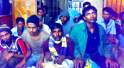 Arrested Rohingya boatpeople in Teknaf police station