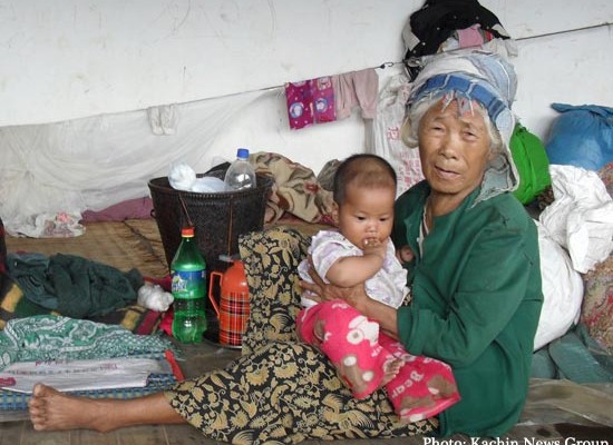 Kachin war IDPs in Laying camp in Chinese territory, opposite Loije border town in Kachin state, Northern Burma.