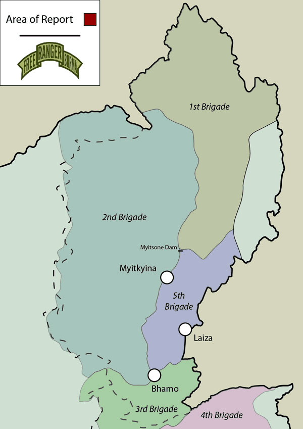 Map showing area of report in Kachin State, Burma