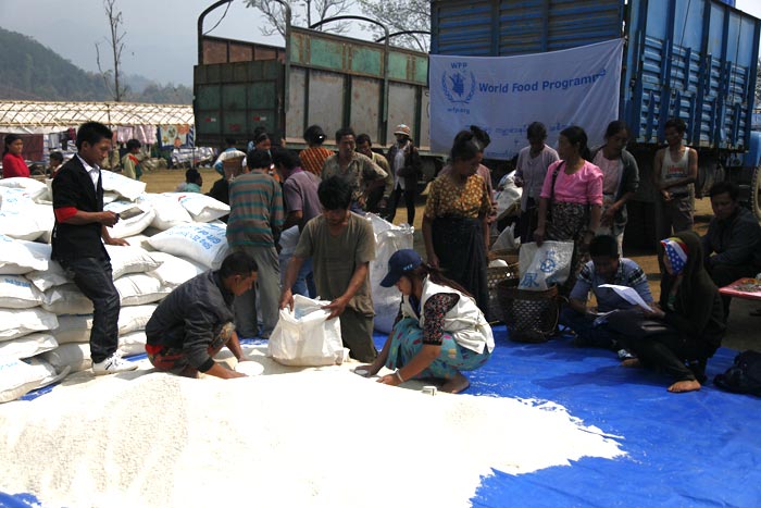 The UN distributed rice to Seng Mai Pa IDP camp in KIO-controlled Mai Ja Yang in March.