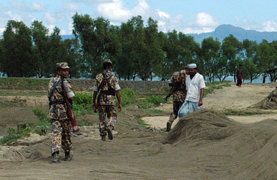 Border Guard Bangladesh (BGB) on regular patrol on the Naff River