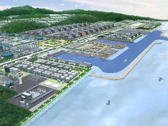 An artist's drawing of the Dawei deep-sea port project. (Image by ITD)