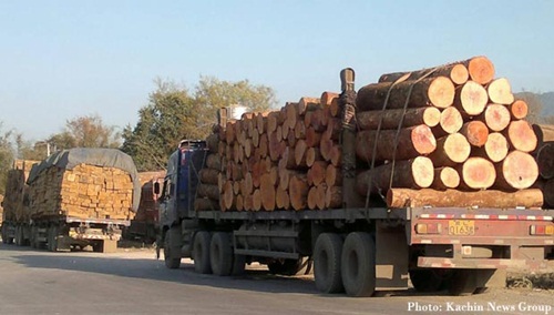 A Chinese log-truck crossed the border line and entered into Nongdao timber camp in China.