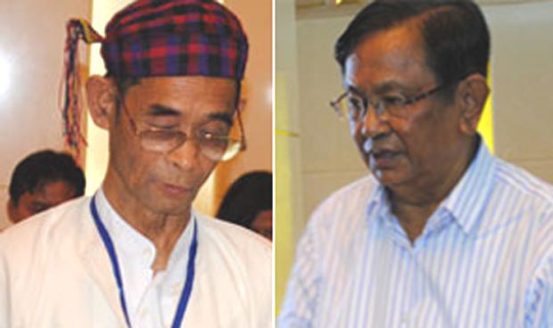 Sumlut Gam, leader of KIO delegation (left) and U Aung Thaung, leader of Burmese government's delegation. 