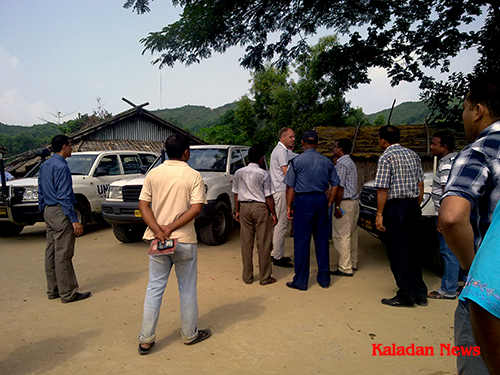 Regional Representative of the United Nations High Commission for Refugees (UNHCR) James Lynch with others visiting the refugee camp