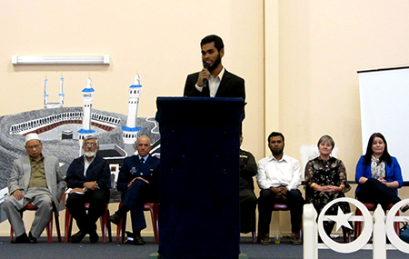 Hussin Johar, president of Burmese Rohingya Association in Queensland-Australia (BRAQA), delivers a speech.