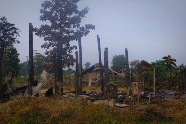 The scorched remnants of a home in Nam Lim Pa village (FBR).