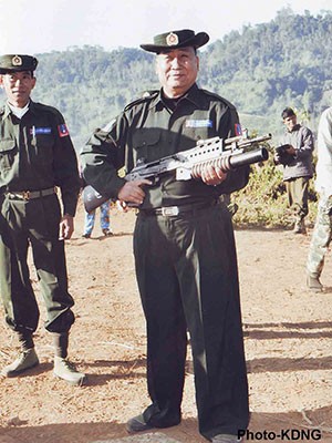 Padip Gam Awng is behind the recent seizure of farm land in Kachin state for toxic gold mining. Pictured here in this undated photo the pro-government militia leader Padip Gam Awng wears a Burmese military uniform.