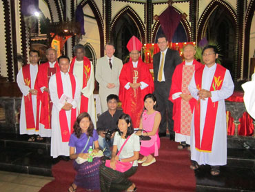 Benedict Rogers, Lord Alton and others at a ceremony at Saint Mary's Cathedral, Yangon in March, 2013.