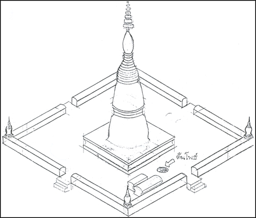 The design of the King Naresuan Stupa, as remembered by the late Shan leader Sao Seng Seuk (1935-2007). (Drawing by Vijitr Chaiyawan)