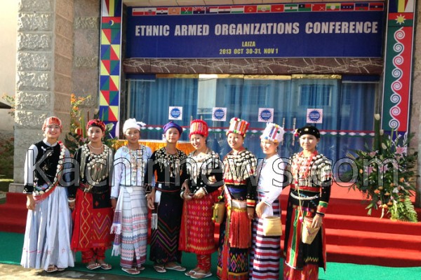 Women dressed in traditional clothing from the eight Kachin clans at the opening ceremony of the Laiza conference