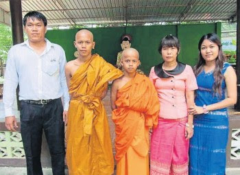  Left, Aung Kyaw Naing, his sons during their time as monks, his wife Thandar and daughter. (Photo - Phil Thornton)