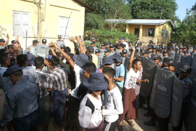 MPF personnel demonstrate newly-learned crowd control techniques