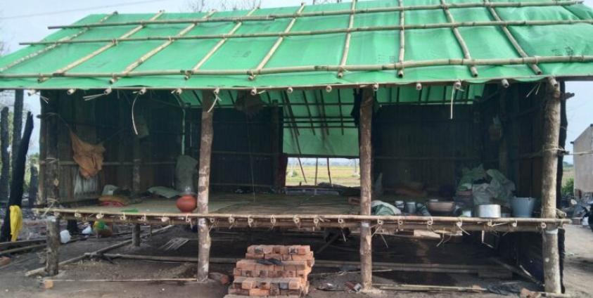 Temporary shelters for displaced people in Shwegu.