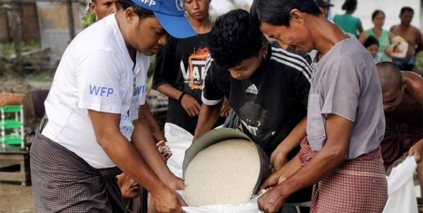 World Food Programme (WFP) delivering crucial food aid to the cyclone-affected individuals in Rakhine State. (Credit - UN)