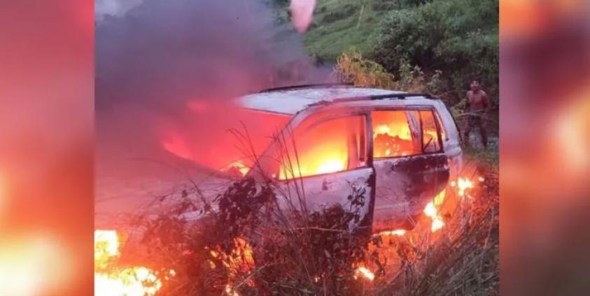 Photo caption – The vehicle torched by ARSA members