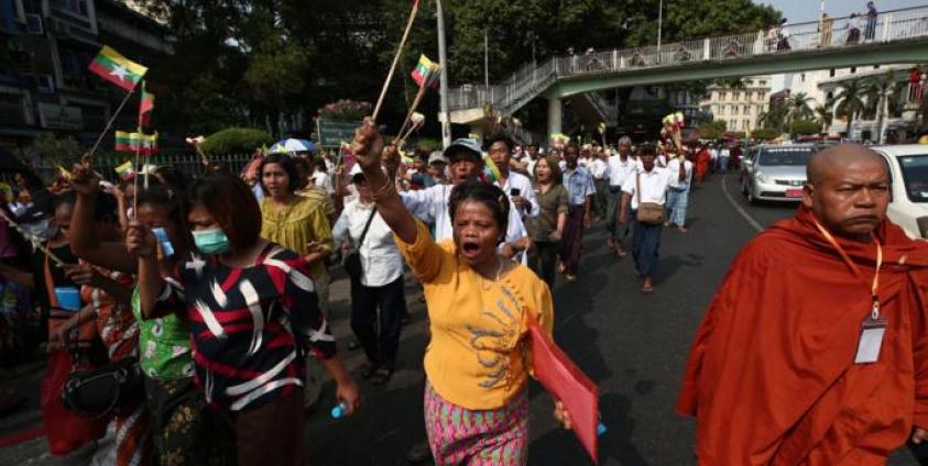 Protesters take part in a rally against what organisers called "insults" to Buddhism and Myanmar's sovereignty in Yangon on February 9, 2020. Photo: Sai Aung Main/AFP