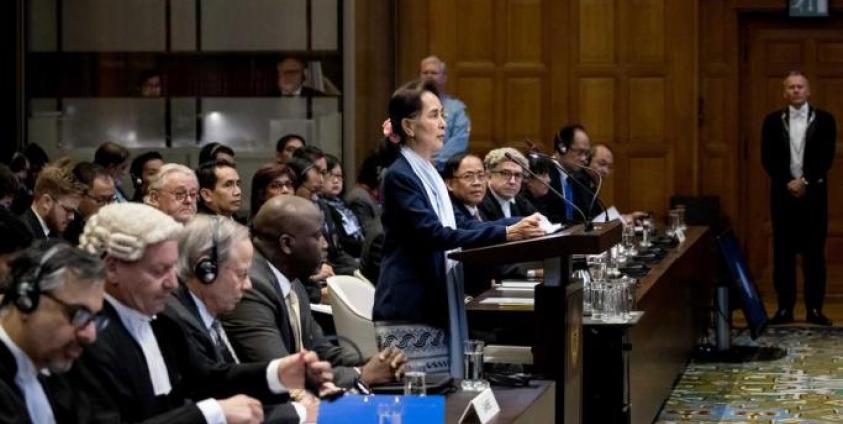 China sides with Myanmar in ICJ "genocide" case at the Hague. Myanmar State Counsellor Aung San Suu Kyi speaks at the ICJ in The Hague, The Netherlands, 11 December 2019. Photo: Koen Van Weel/EPA