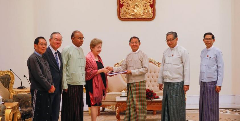 The Independent Commission of Enquiry (ICOE) submitted its final report to President U Win Myint in Nay Pyi Taw on January 20, 2020. Photo: President's Office