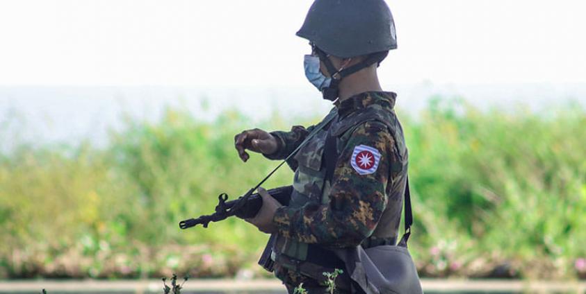 A junta soldier in Sittwe.