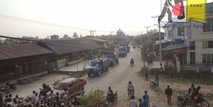 Mining Company Trucks Being Blocked by Villagers in Namhkam Township on 26 February