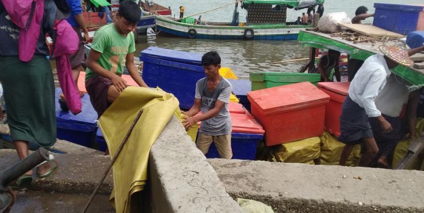 Motorboats moored at Mi Zan Jetty in Sittwe