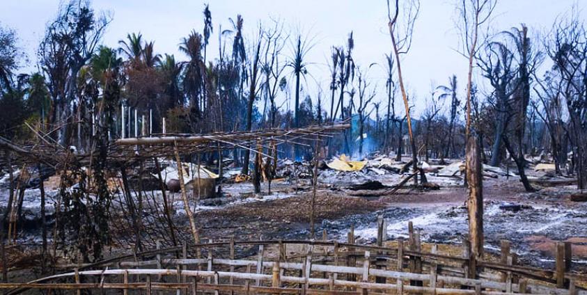  fire-ravaged Lekka village in Mrauk-U Township