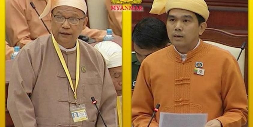 Photo Pyithu Hluttaw- (left) Minister of Transport and Telecommunications Htant Zin Maung and (right) Sai Seng Murng, an MP representing the Shan Nationalities League for Democracy in Mong Kung Township.