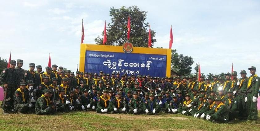 Soldiers from the New Mon State Party marched in commemoration of the 70th anniversary of Mon Revolution Day on August 7. (Photo – Facebook)