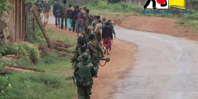 MI24 Burma Army helicopter gunship firing rockets in a Kachin State offensive Decmeber 2012 (Photo: FBR)