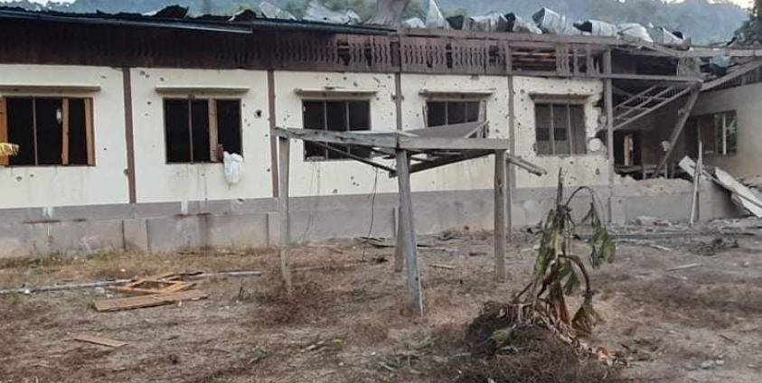 A clinic building damaged by Burma Army Airstrike. (Photo: KNU Mutraw)