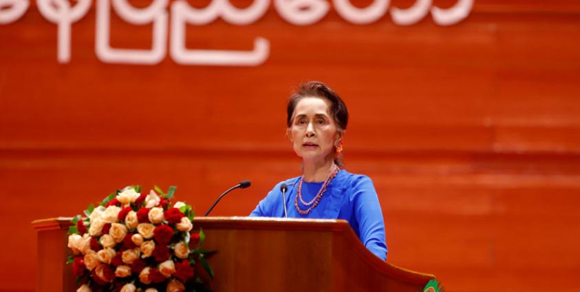 Myanmar's State Counselor Aung San Suu Kyi speaks during the the third session of the 'Union Peace Conference - 21st century Panglong' in Nay Pyi Taw on 11 July 2018. Photo: Thet Ko/Mizzima