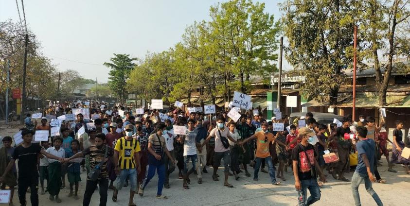 Muslims, compelled by Junta, protesting against AA in Buthidaung in March