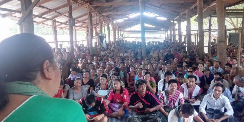 Refugees Listen to KNU Representatives (Photo Courtesy of KNU)