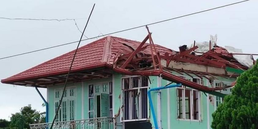 A child was killed and some homes were destroyed by the junta shelling in Moebye town. (Photo: CJ)