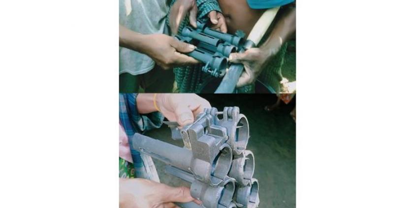 Shrapnel reportedly left behind after a junta drone strike in Tan Khoe Village, Ponnagyun Township, on November 12.