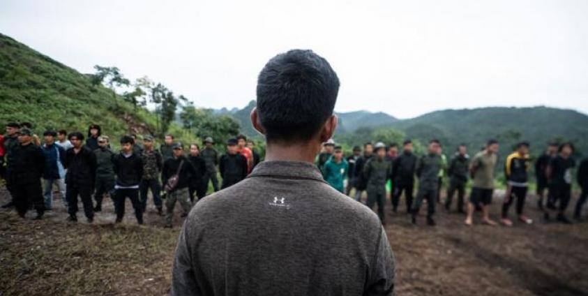 This photo taken on July 7, 2021 shows members of the Karenni People Defense Force (KPDF) taking part in military training at their camp near Demoso in Kayah state. Photo: AFP