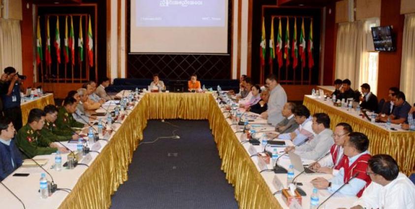 NCA Implementation Framework Coordinating Leader Sao Sai Nguen addresses the coordination meeting in Yangon yesterday. Photo: MNA