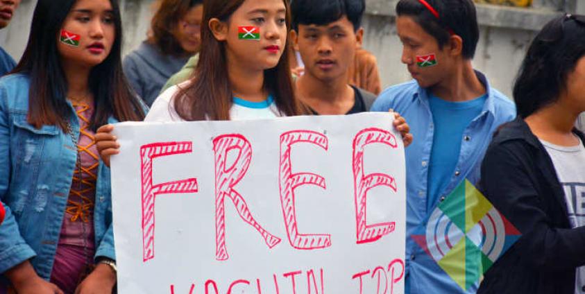 Kachin demonstration for release of trapped IDPs in Kachin State’s capital Myitkyina on May 3, 2018