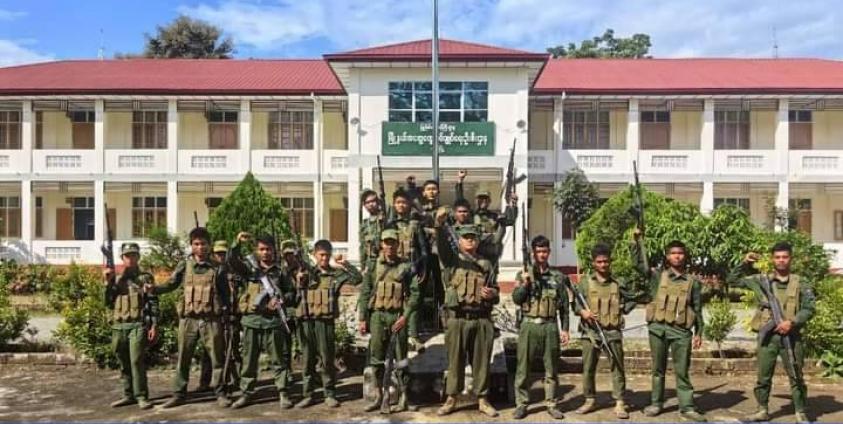 Three Brotherhood Alliance members seen after the seize of Hsenwi Township administration office on October 30th, 2023. (Photo Credit – The Kokang)